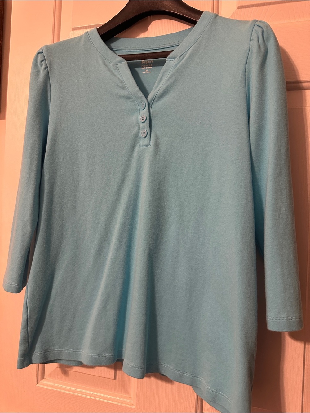 Aqua Blue Women's 3/4 sleeve Henley Top